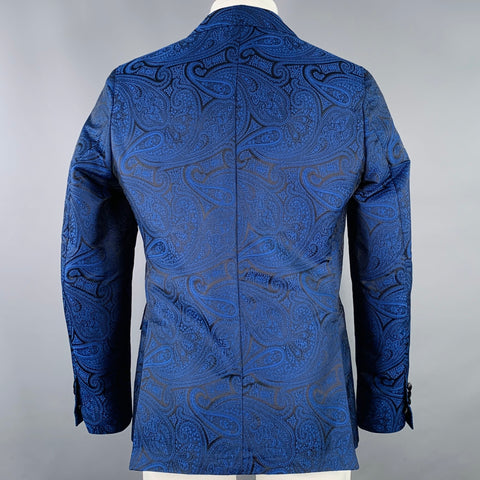 DSQUARED2 Size 40 Blue Black Paisley Polyester Silk Jacquard Tuxedo Sport Coat