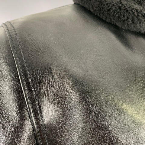 Y'2LEATHER Size M -Aniline N-1- Black Horsehide Leather Zip Up Buttons Jacket