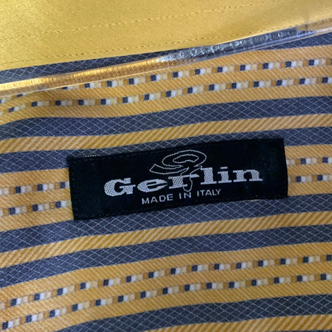 GERLIN Size XL Gold Grey Stripe Silk Pointed Collar Long Sleeve Shirt