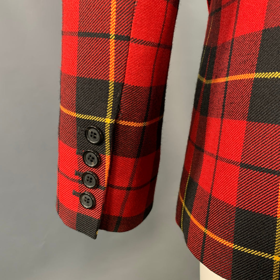 MICHAEL KORS COLLECTION Size 2 Red Black Yellow Wool Plaid Jacket Blazer