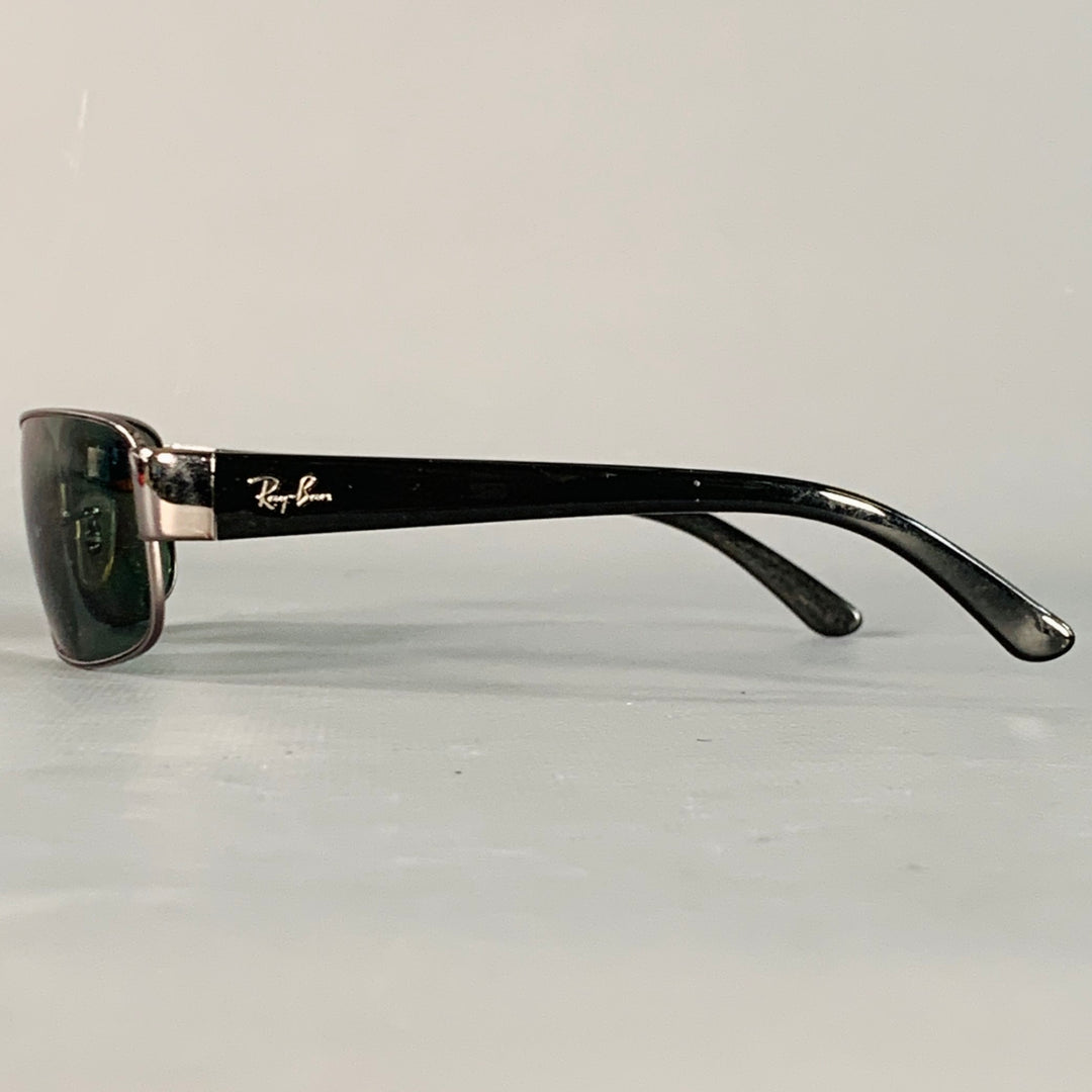 RAY-BAN Silver Black Metal Rectangular Polarized Sunglasses