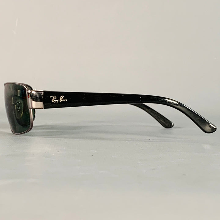 RAY-BAN Silver Black Metal Rectangular Polarized Sunglasses