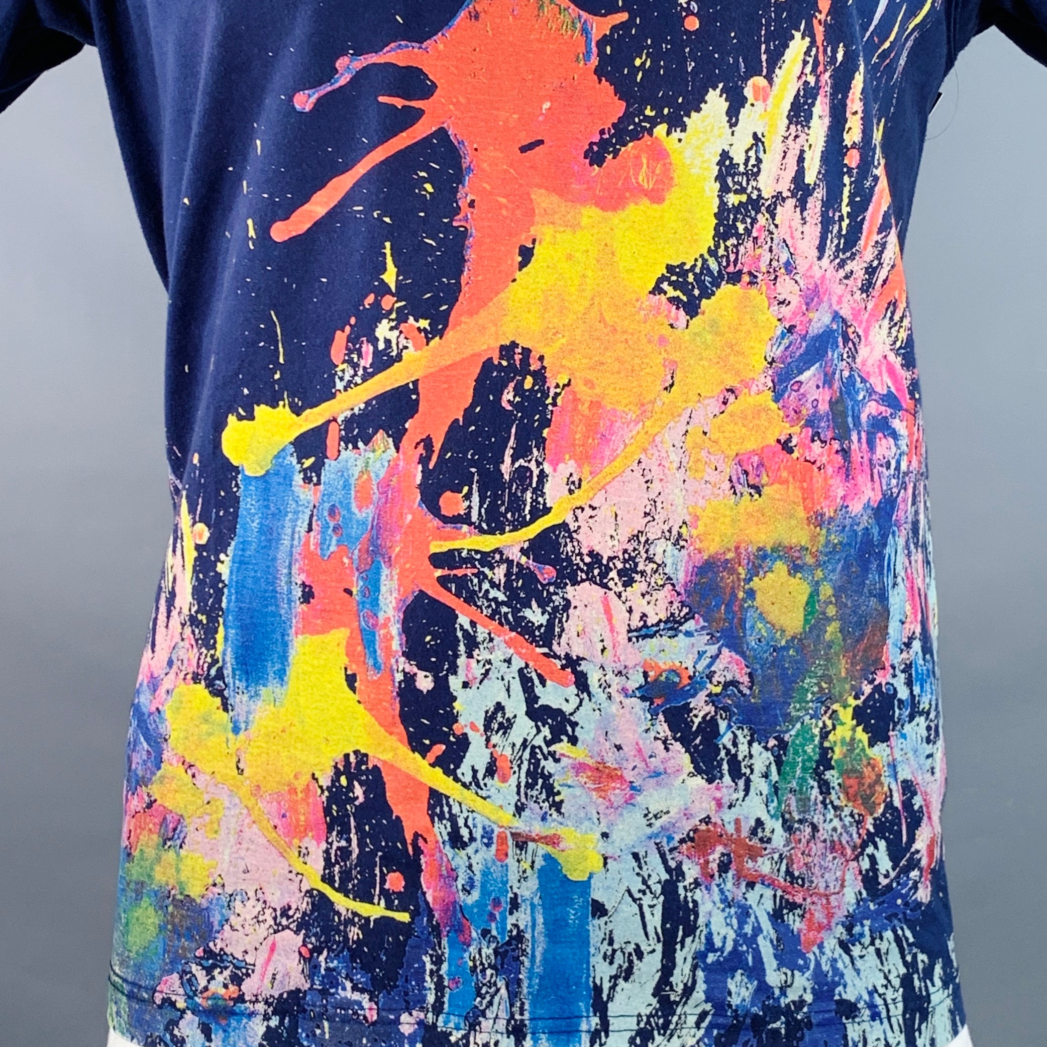 JUNYA WATANABE Size L Blue Multi Color Paint Splatter Cotton