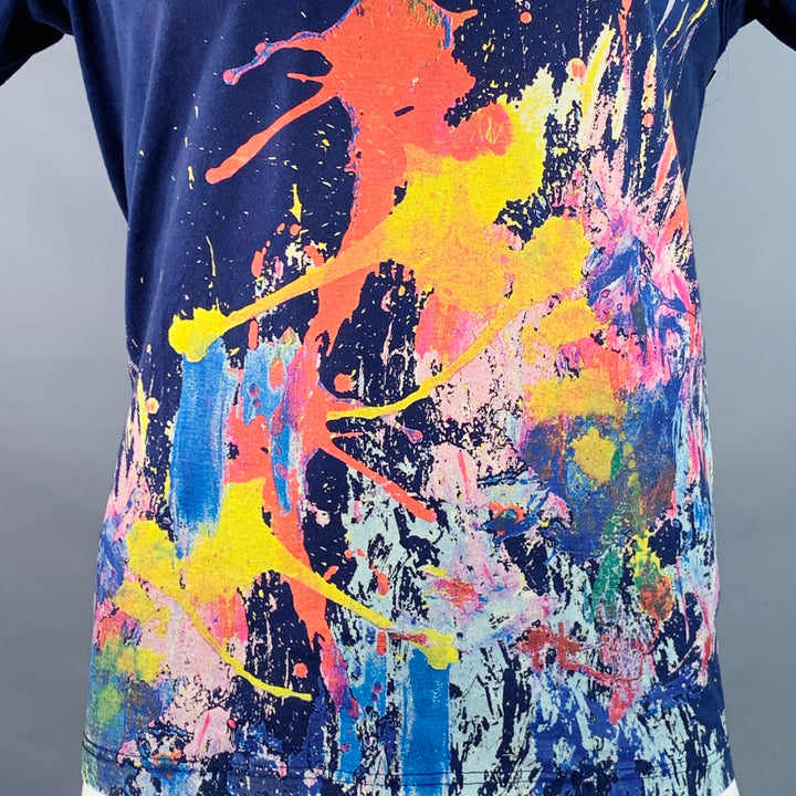 JUNYA WATANABE Size L Blue Multi Color Paint Splatter Cotton Crew Neck T-shirt
