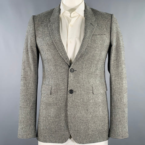 BURBERRY Size 40 Black White Glenplaid Wool Notch Lapel Sport Coat