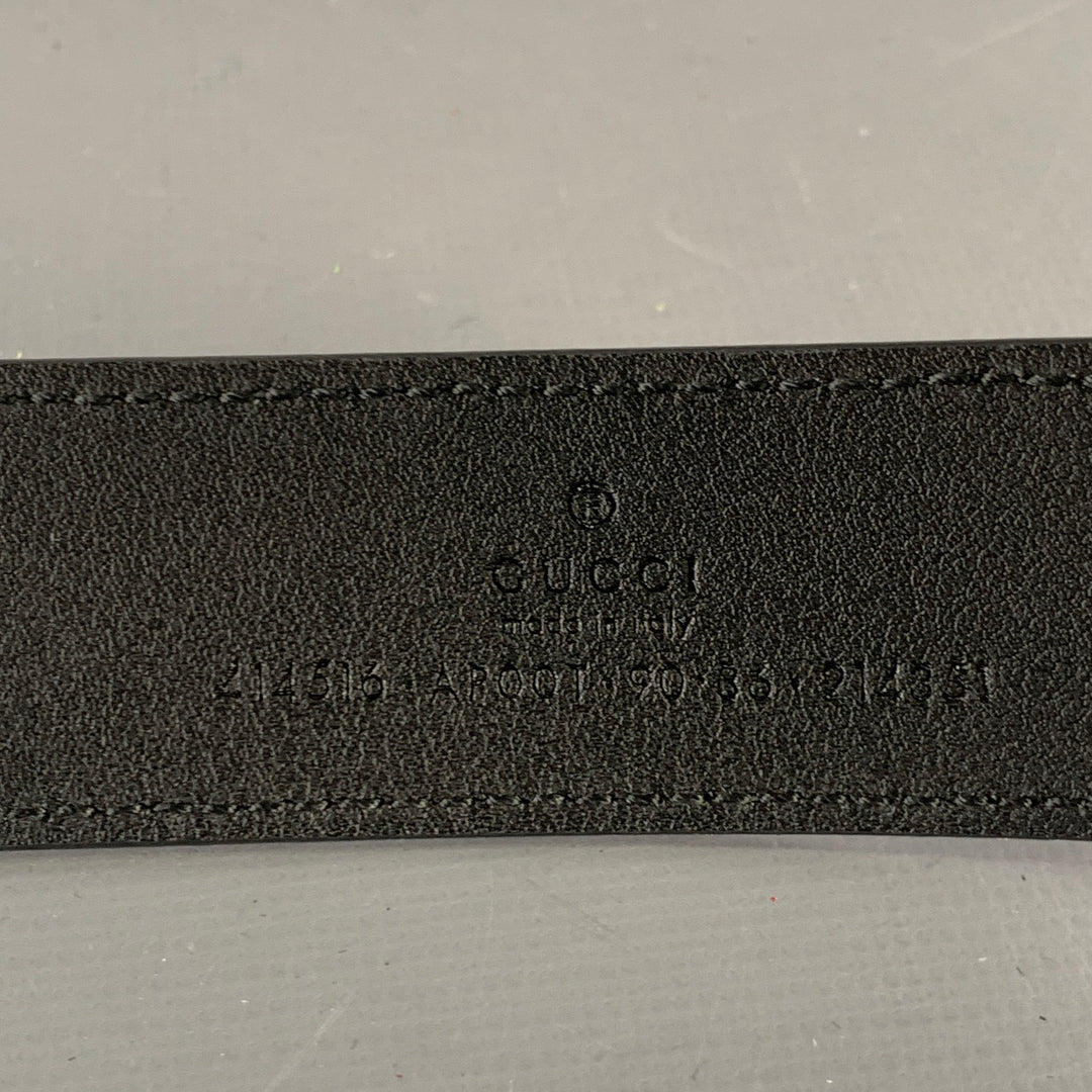 GUCCI Size 36 Black Gold Monogram Leather Belt