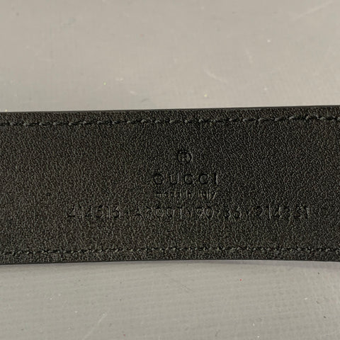 GUCCI Size 36 Black Gold Monogram Leather Belt