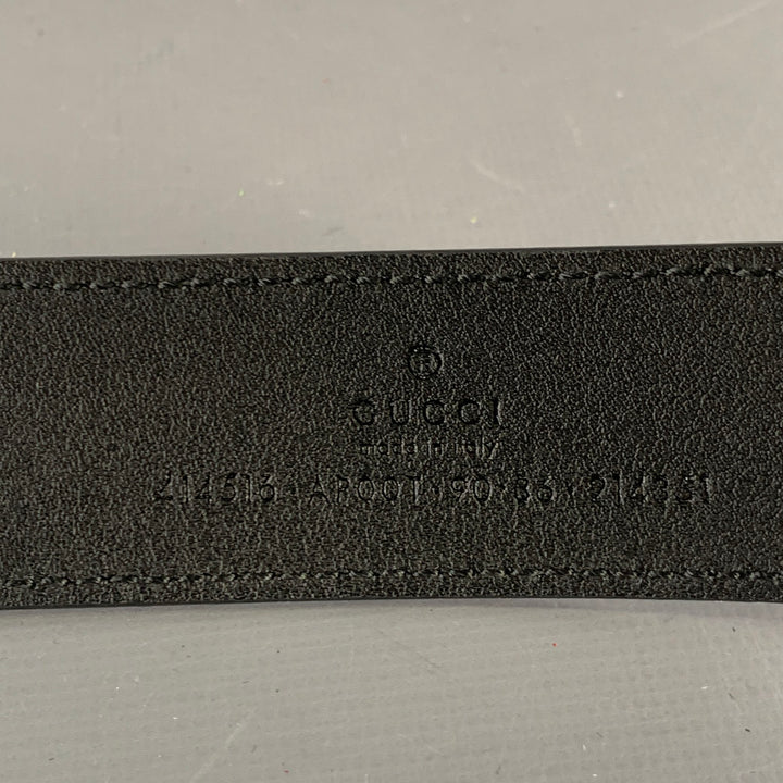 GUCCI Size 36 Black Gold Monogram Leather Belt