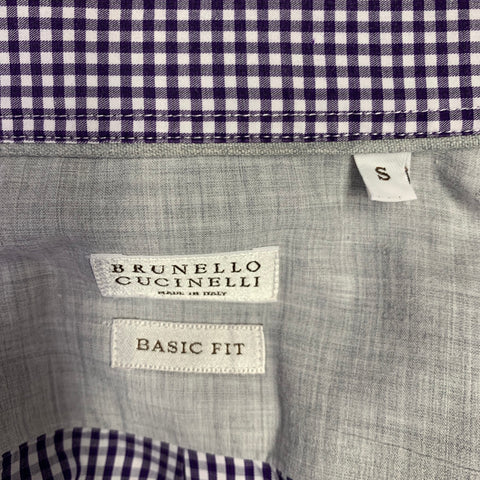 BRUNELLO CUCINELLI Size S Purple White Gingham Cotton Long Sleeve Shirt