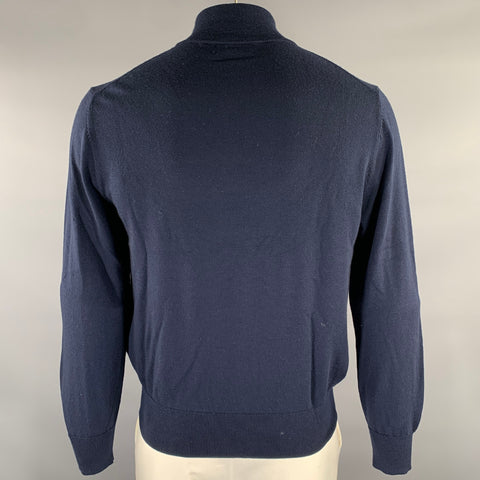 Pull en Laine Tricoté avec Col Zippé Brooks Brothers Taille L Bleu Marine