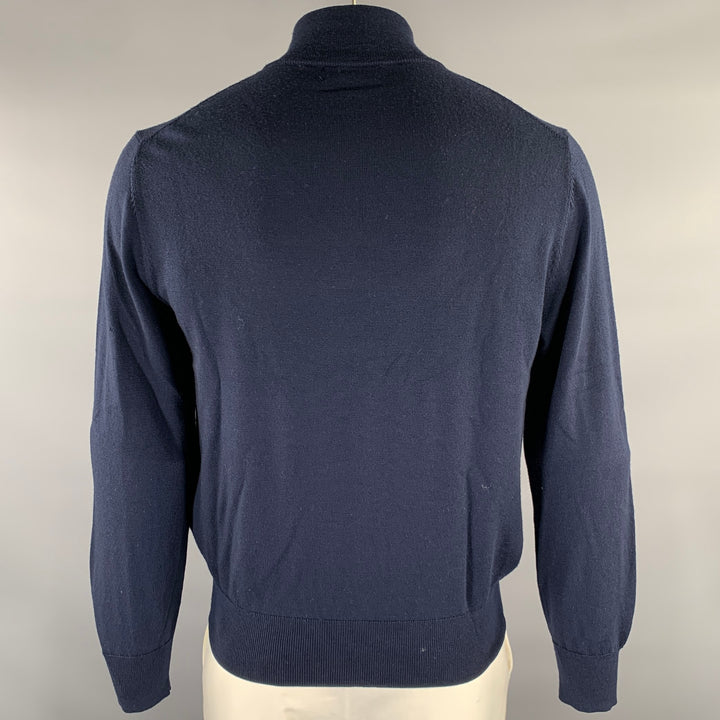 BROOKS BROTHERS Size L Navy Knitted Wool Quarter Zip Sweater
