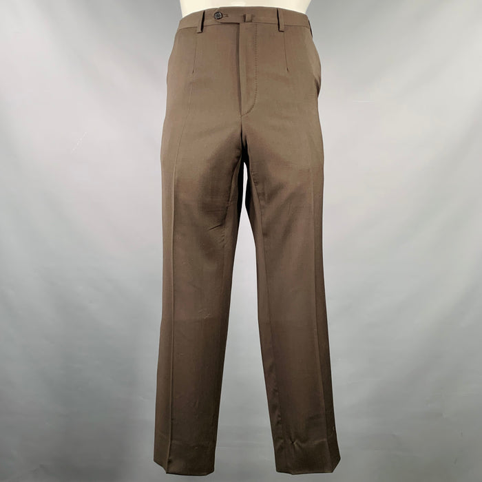 ISAIA Size 38 Brown Wool Flat Front Dress Pants