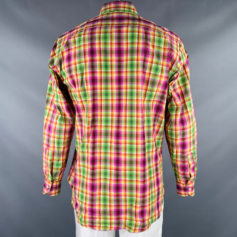 ETRO Size L Multi Color Plaid Cotton Button Up Long Sleeve Shirt