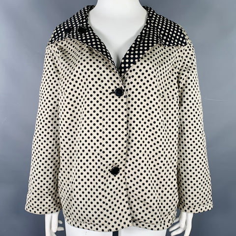AKRIS Size 16 Black Ivory Polyester Polka Dot Reversible Jacket
