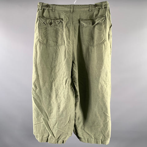 Pantalon à cordon en mélange de lin vert NEEDLES, taille M