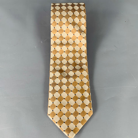 TASSIO Beige Cream Checkered Silk Tie