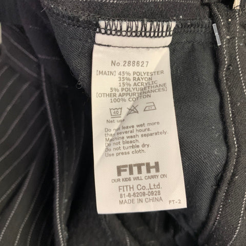 FITH Size S Black White Pinstripe Polyester Blend Elastic Waistband Dress Pants