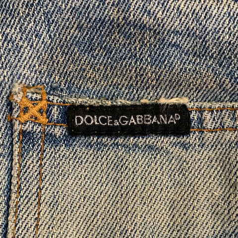 DOLCE & GABBANA Size 33 Heaven and Hell Blue White Hand Painted Denim Straight Distressed Jeans