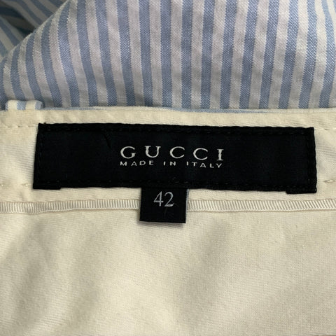 GUCCI Size XS White Light Blue Seersucker Cotton Stripe Single Breasted Suit