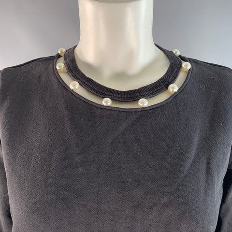 REBECCA MINKOFF Size L Black Silver Cotton Cutout Sweater