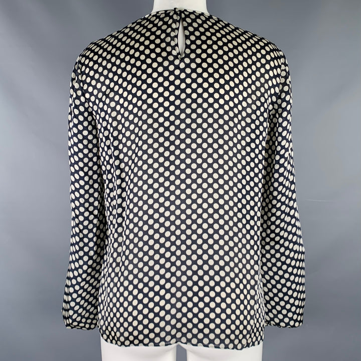 CAROLINA HERRERA Size 8 Black Ivory Silk Polka Dot Pop Over Blouse