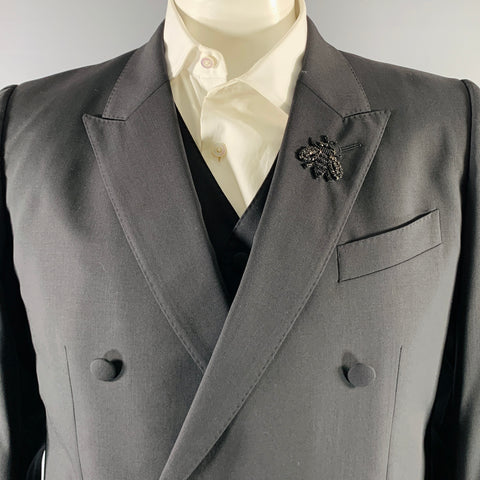 DOLCE &amp; GABBANA Martini Talla 42 Traje de 3 piezas de lana virgen negra con doble botonadura y detalles de cristal