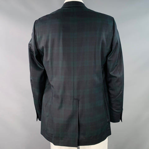 O'CONNELL'S Size 42 Black Green Blackwatch Plaid Virgin Wool Sport Coat