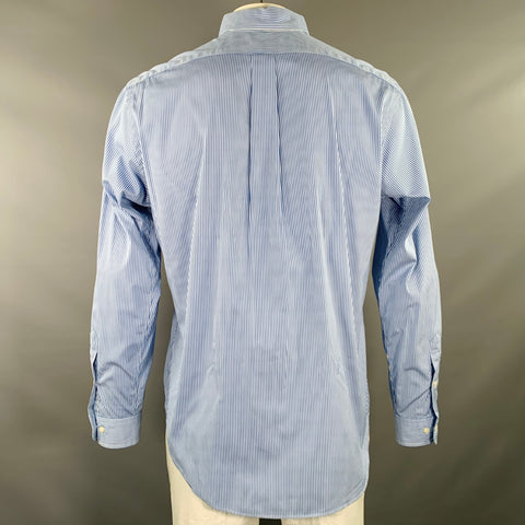 RALPH LAUREN Size L Blue White Stripe Embroidered Long Sleeve Shirt