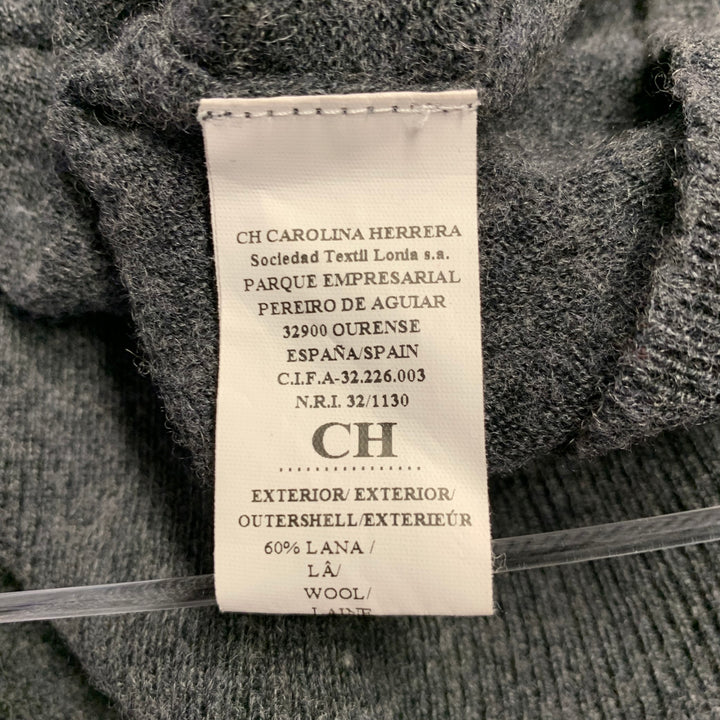 CAROLINA HERRERA Size S Grey Red Knit Wool Silk Cashmere V-Neck Sweater
