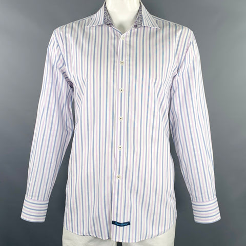 ENGLISH LAUNDRY Size XL White Blue Purple Stripe Cotton Long Sleeve Shirt