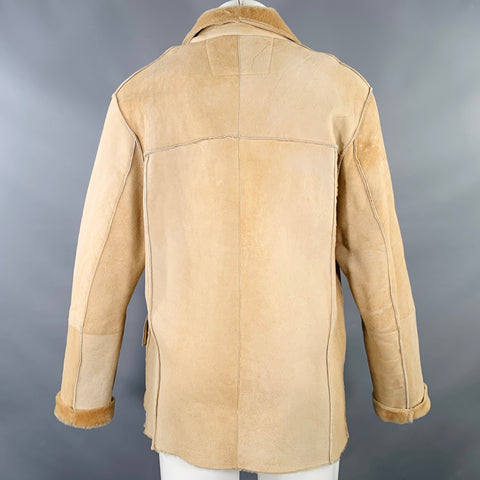 Manteau boutonné en cuir d'agneau retourné beige JOHN VARVATOS taille 40