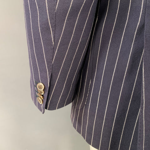 SUIT SUPPLY Chest Size 44 Navy White Pinstripe Cotton Double Breasted Sport Coat