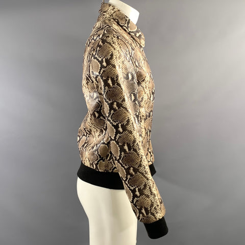 THE KOOPLES Size S Brown Black Animal Print Leather Zip Up Jacket