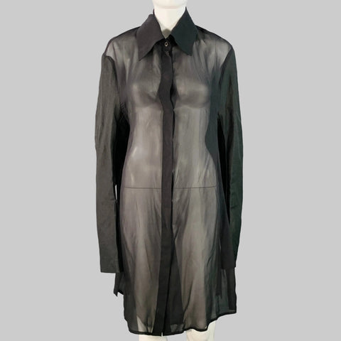 ANN DEMEULEMEESTER Size S Black Linen Blend Stripe Layered Double Breasted Trench Coat