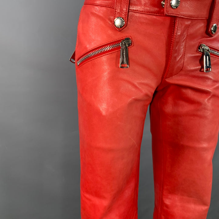 DSQUARED2 Size XS Red Lambskin Leather Low Rise Biker Casual Pants