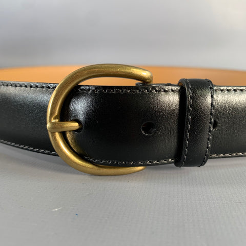 MORJAS Size 34 Black Gold Calfskin Leather Belt
