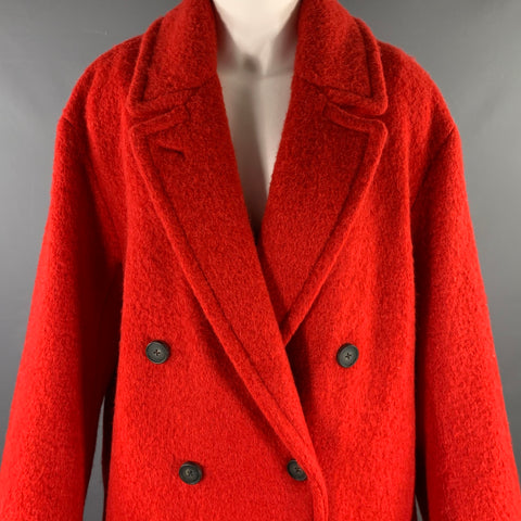 VINCE Size L Red Alpaca Blend Textured Notch Lapel Coat