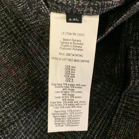 J.LINDEBERG Chest Size 44 Grey Black/red Tartan Wool Peak Lapel 30 31 Suit