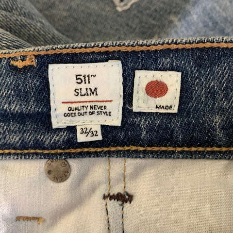 LEVI'S Size 32 Navy Light Blue Patchwork Cotton Straight Jeans