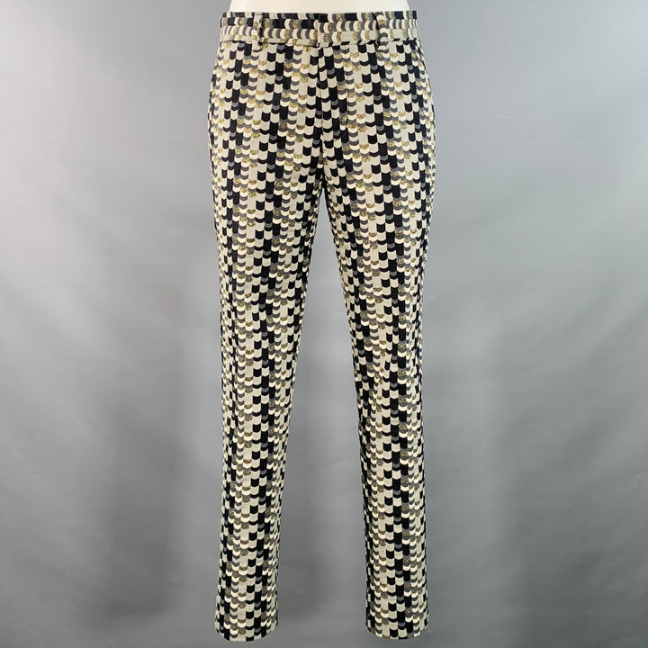 MR TURK Size 36 Regular Grey Black Gold Scales Jacquard Cotton Blend Suit