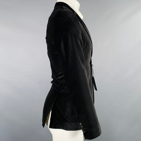 PAUL SMITH Size 36 Black Velvet Polyester Notch Lapel Sport Coat