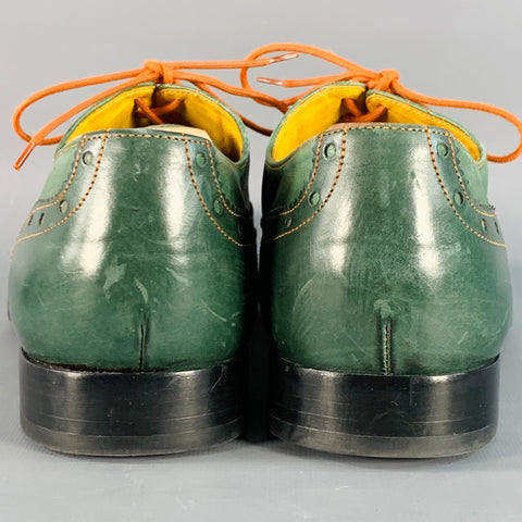 UNDANDY Size 10 Green Orange Perforated Leather Wingtip Oxford Lace-Up Shoes