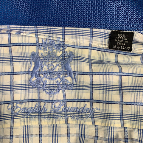 ENGLISH LAUNDRY Size XL White Light Blue Plaid Cotton Long Sleeve Shirt