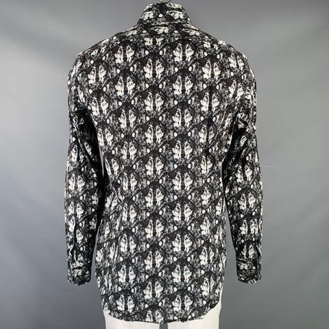 BILLIONAIRE COUTURE Size XL Black White Wolf Print Long Sleeve Shirt