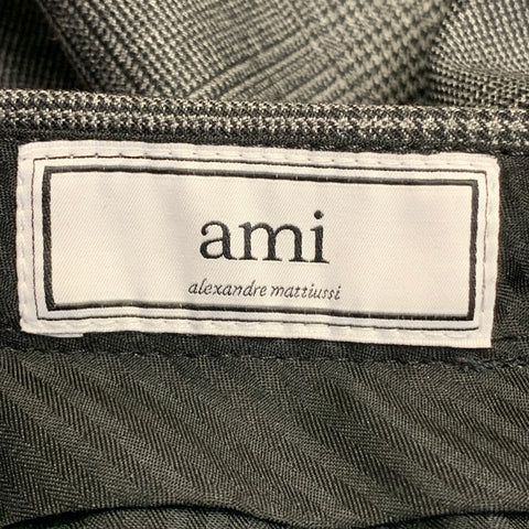 AMI by ALEXANDRE MATTIUSSI Size 30 Grey Black Glenplaid Wool Tapered Dress Pants