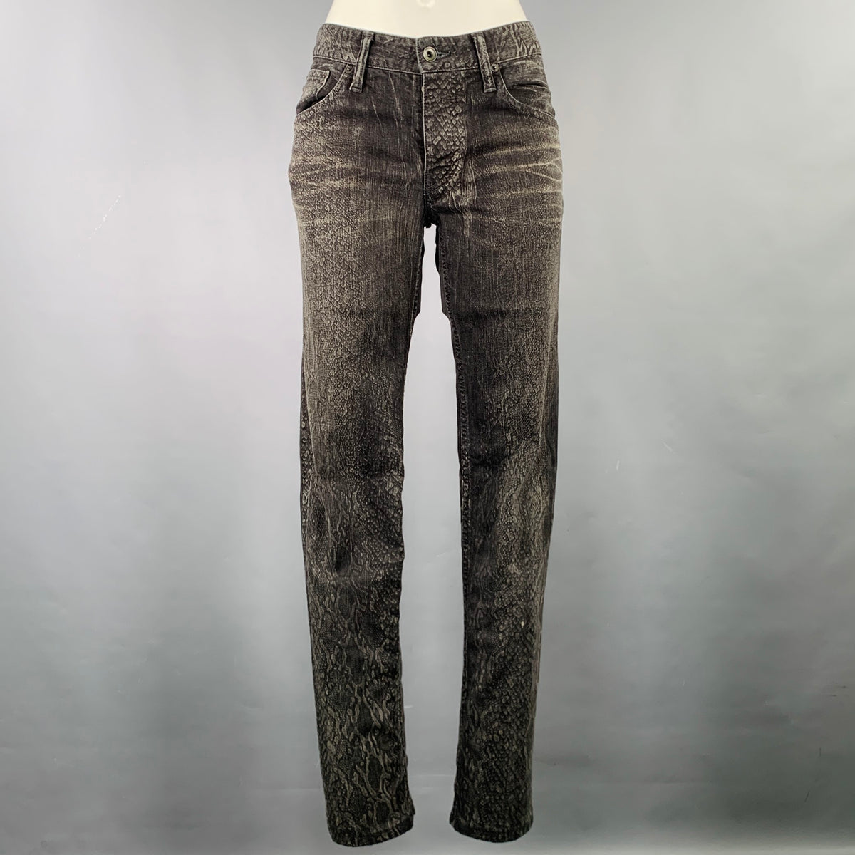 L.G.B Size 28 Grey Charcoal Cotton Polyurethane Snake Skin Print 