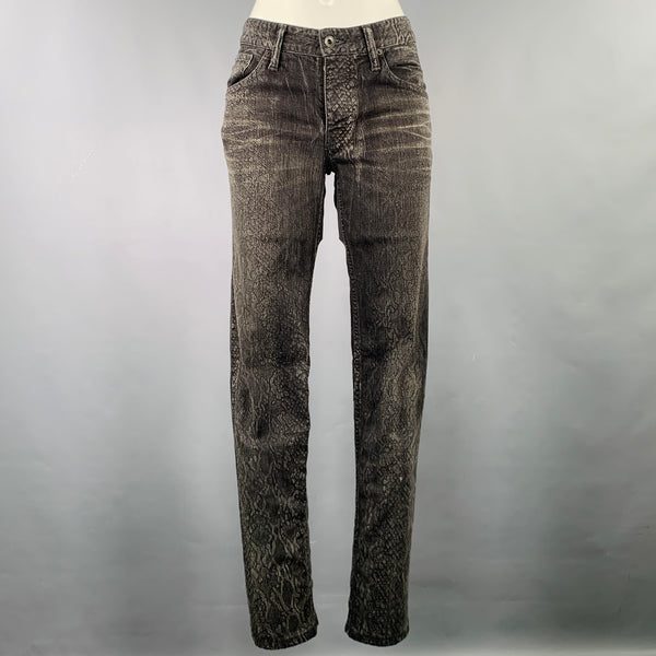 L.G.B Size 28 Grey Charcoal Cotton Polyurethane Snake Skin Print