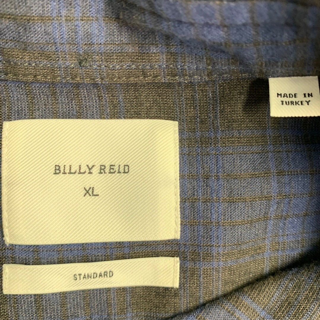 BILLY REID Size XL Black Navy Plaid Cotton One Pocket Long Sleeve Shirt