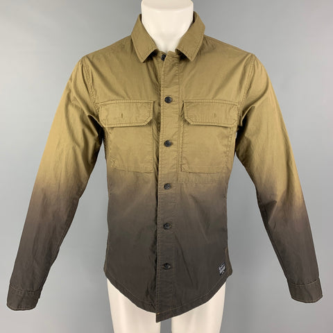 ADHOC Size S Olive Dark Brown Ombre Cotton Button Up Long Sleeve Shirt