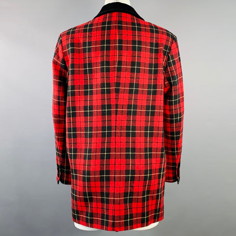 THE KOOPLES Size M Jokers Red Black Yellow Wool Blend Plaid Jacket Blazer